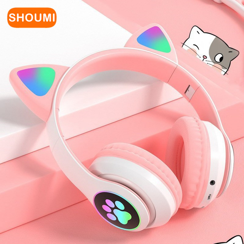 Cat Ear Bluetooth Headset Led - Headphone telinga kucing LED berkedip, headphone