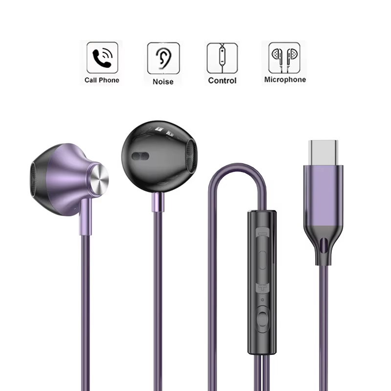 Type C Wired Earphones With Mic - Headphone Berkabel In-Ear Earphone Musik HiFi
