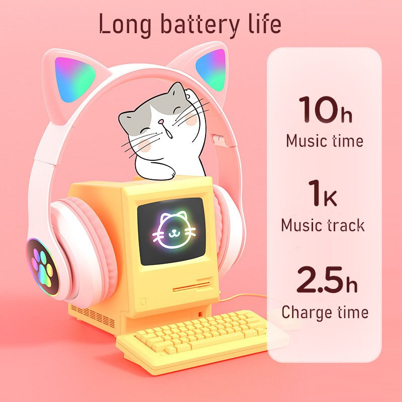 Headphone telinga kucing LED b - Cat Ear Bluetooth Headset Led ulasan dan harga