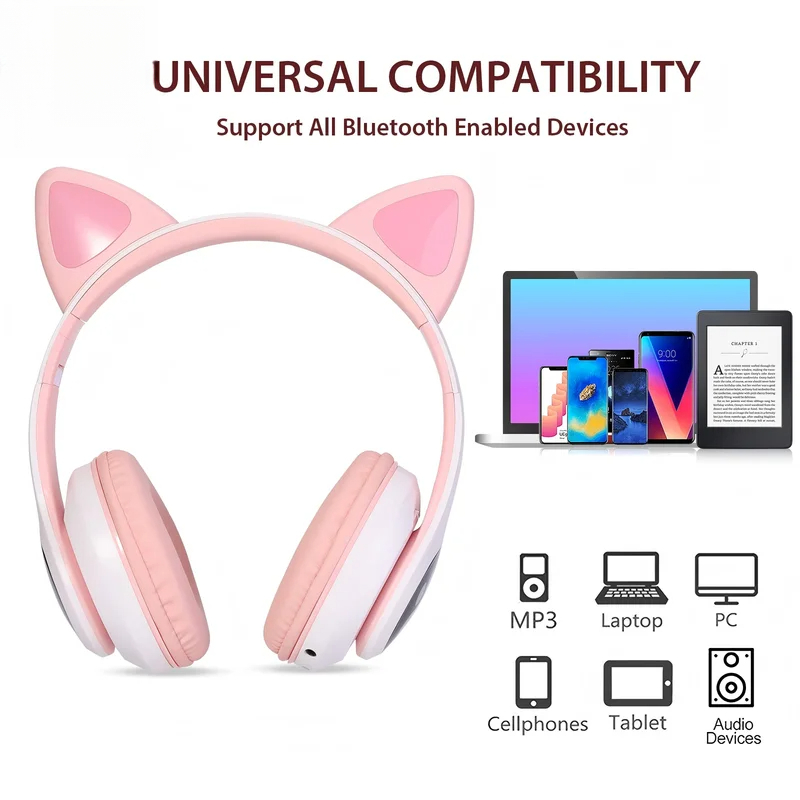 Headphone Bluetooth Nirkabel T - Cat Ear Bluetooth Headset Led ulasan dan harga